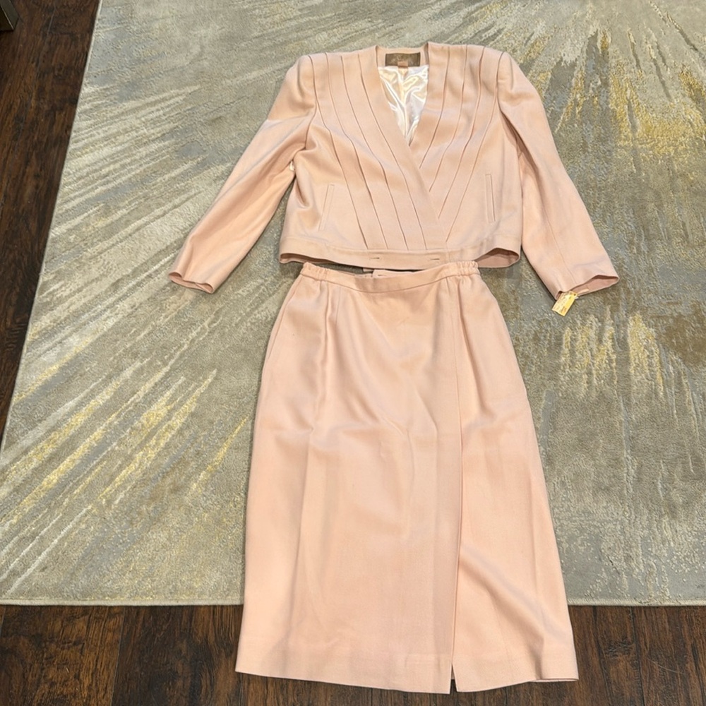 Vtg 80s Pink Wool Blazer and midi skirt by Saville Sz 8 top and 10 skirt new